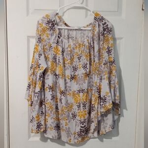 Fever Yellow and Gray Floral Blouse